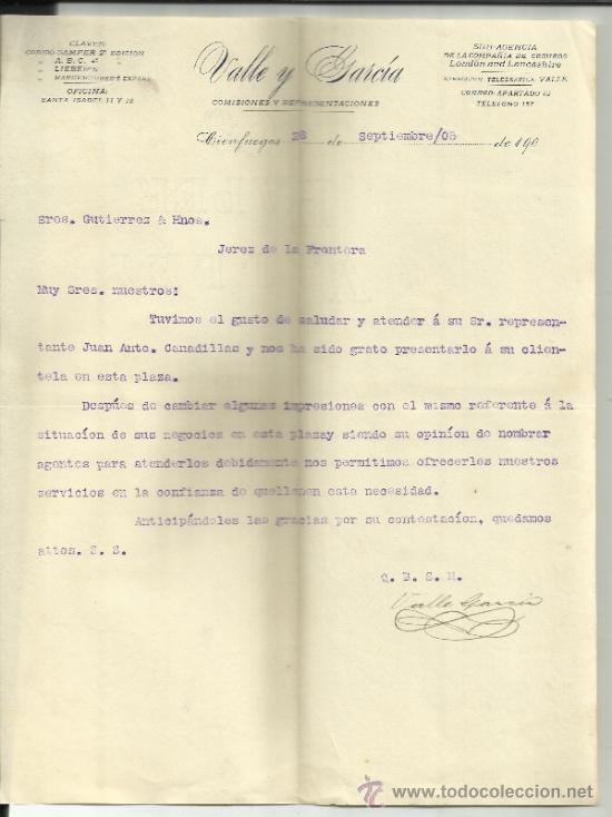 Cartas comerciais: CARTA COMERCIAL DE VALLE Y GARC&Iacute;A. COMISIONES Y REPRESENTACIONES. CIENFUEGOS. CUBA. 1905