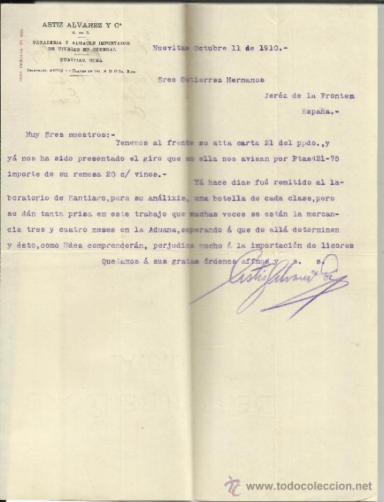Cartas comerciais: CARTA COMERCIAL DE ASTIZ, &Aacute;LVAREZ Y C&ordf;. NUEVITAS. CUBA. 1910