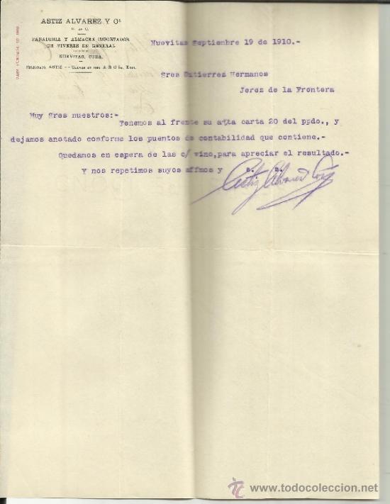 Cartas comerciais: CARTA COMERCIAL DE ASTIZ, &Aacute;LVAREZ Y C&ordf;. NUEVITAS. CUBA. 1910
