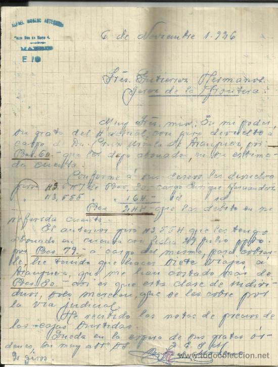 Cartas comerciais: CARTA COMERCIAL DE RAFAEL MORENO ANTEQUERA. MADRID. 1926