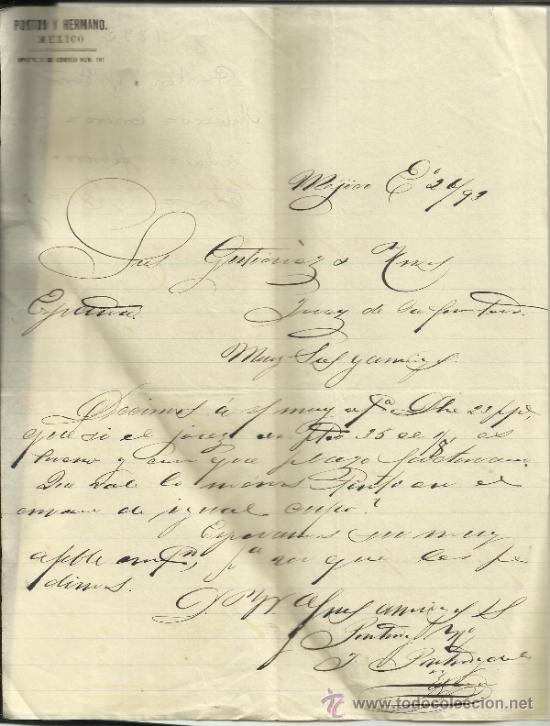 Cartas comerciais: CARTA COMERCIAL DE PONTON Y HERMANO. M&Eacute;XICO (M&Eacute;XICO). 1893