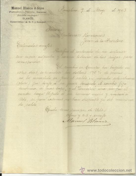 Cartas comerciais: CARTA COMERCIAL DE MANUEL BLANCO E HIJOS. PAMPLONA. 1903