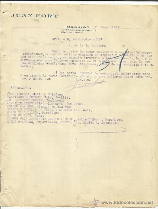 Lettres commerciales: CARTA COMERCIAL DE JUAN FORT. BARCELONA. 1924