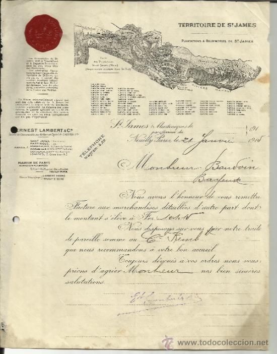 Lettere commerciali: CARTA COMERCIAL DE ERNEST LAMBERT & CIE. TERRITORIO DE ST. JAMES. MEUILLY-PAR&Iacute;S. FRANCIA. 1915