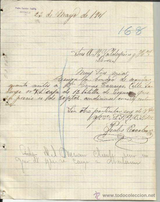 Lettere commerciali: CARTA COMERCIAL DE PEDRO ESCOBAR PADILLA. SEVILLA. 1901