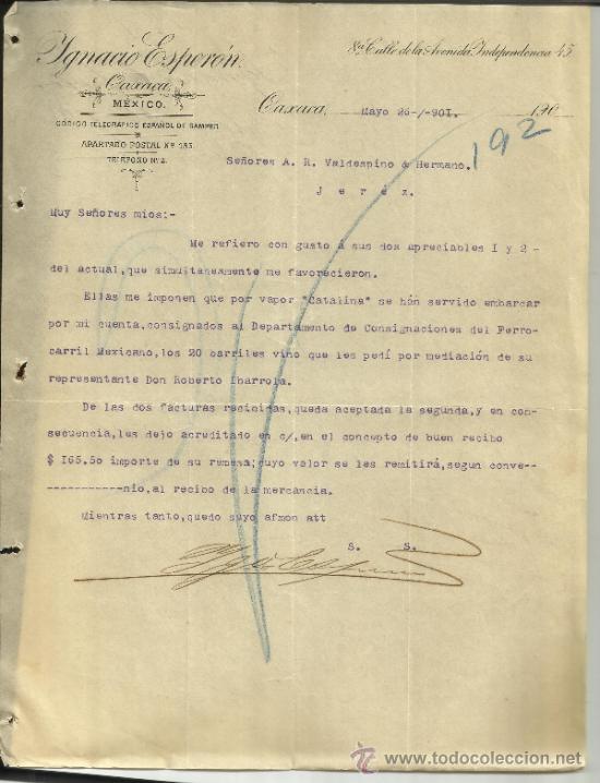 Lettere commerciali: CARTA COMERCIAL DE IGNACIO ESPER&Oacute;N. CAXACA. M&Eacute;XICO. 1901
