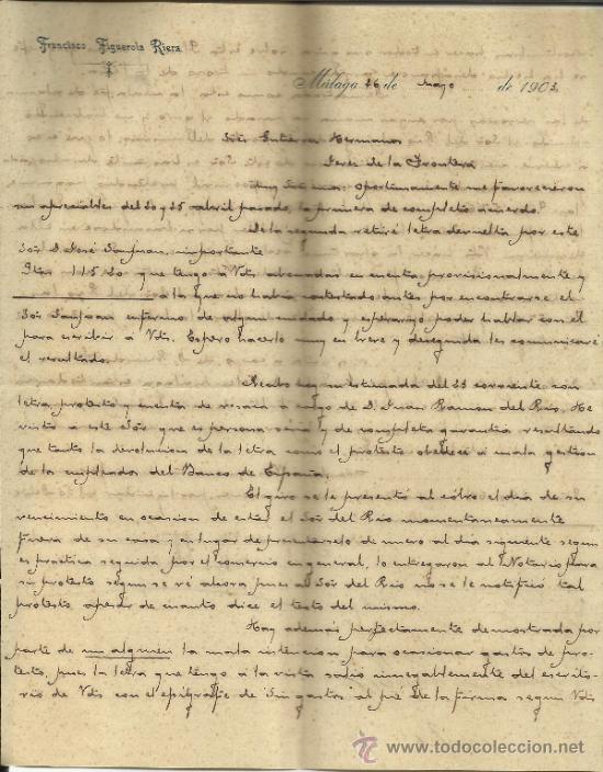 Lettere commerciali: CARTA COMERCIAL DE FRANCISCO FIGUEROLA RIERA. M&Aacute;LAGA. 1903