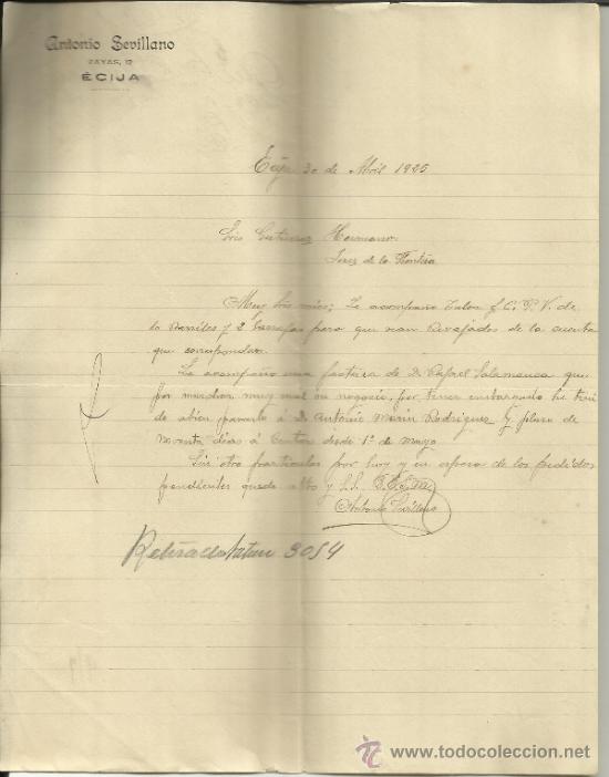 Gesch&auml;ftsbriefe: CARTA COMERCIAL DE ANTONIO SEVILLANO. &Eacute;CIJA. SEVILLA. 1925