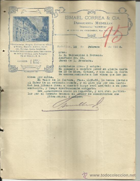 Gesch&auml;ftsbriefe: CARTA COMERCIAL DE ISMAEL CORREA & CIA. DROGUER&Iacute;A MEDELL&Iacute;N. MEDELL&Iacute;N. COLOMBIA. 1922