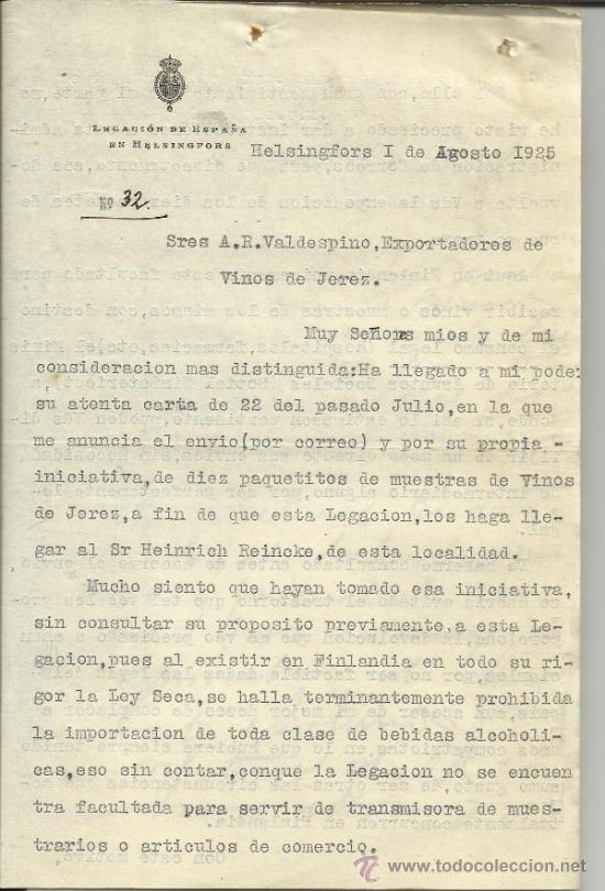 Cartas comerciais: CARTA COMERCIAL DE LEGACI&Oacute;N DE ESPA&Ntilde;A EN HELSINGFORS. HELSINKI. FINLANDIA. 1925