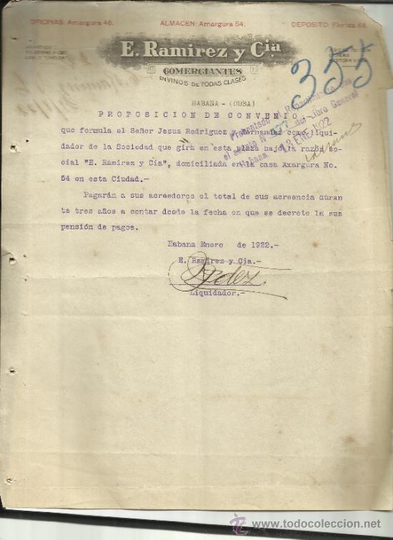 Cartas comerciais: CARTA COMERCIAL DE E. RAM&Iacute;REZ Y C&ordf;. COMERCIANTES. HABANA. CUBA. 1922