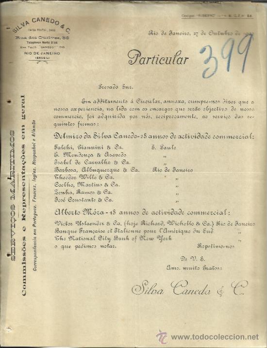 Cartas comerciais: CIRCULAR DE SILVA CANEDO & C. RIO DE JANEIRO. BRASIL. 1922