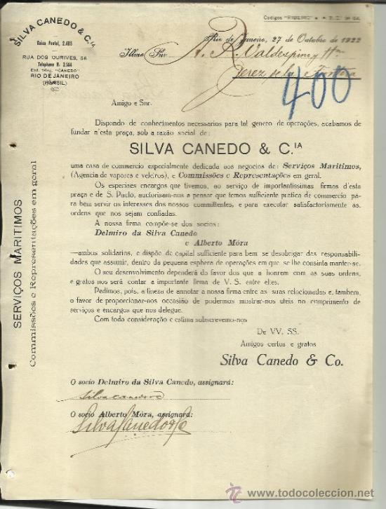 Cartas comerciais: CIRCULAR DE SILVA CANEDO & C. RIO DE JANEIRO. BRASIL. 1922