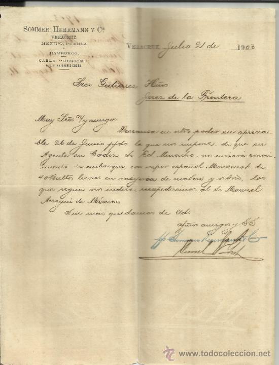 Cartas comerciais: CARTA COMERCIAL DE SOMMER, HERRMANN AND C &ordf;. VERACRUZ. MEXICO. 1903