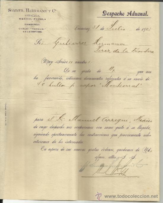 Commercial Letters: CARTA COMERCIAL DE SOMMER, HERRMANN Y C&ordf;. VERACRUZ. M&Eacute;XICO. 1903