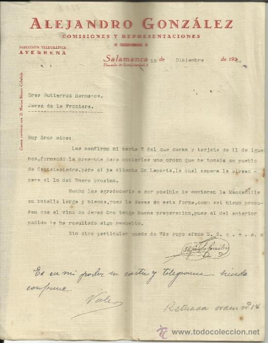 Cartas comerciais: CARTA COMERCIAL DE ALEJANDRO GONZ&Aacute;LEZ. COMISIONES Y REPRESENTACIONES. 1926