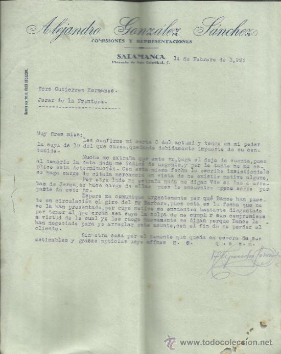 Cartas comerciais: CARTA COMERCIAL DE ALEJANDRO GONZ&Aacute;LEZ. COMISIONES Y REPRESENTACIONES. 1926
