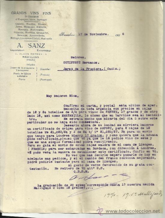 Lettere commerciali: CARTA COMERCIAL DE A. SANZ. IMPORTADOR Y EXPORTADOR. BARCELONA. 1926