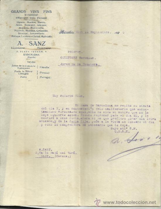 Lettere commerciali: CARTA COMERCIAL DE A. SANZ. IMPORTADOR Y EXPORTADOR. BARCELONA. 1926