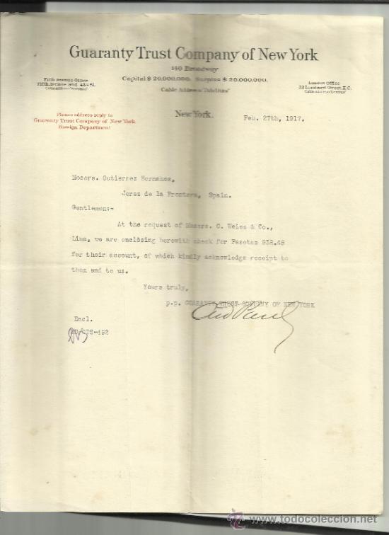 Lettere commerciali: GUARANTY TRUST COMPANY OF NEW YORK. NEW YORK. USA. 1917