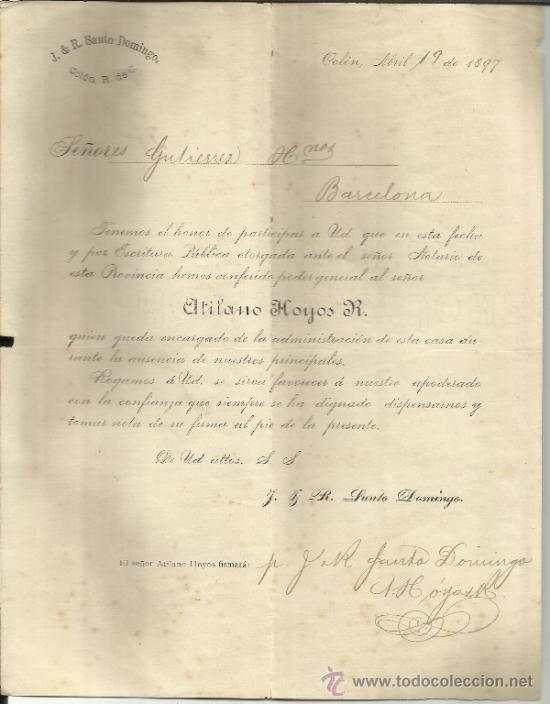Lettere commerciali: CIRCULAR DE J. & R. SANTO DOMINGO. ATILANO HOYOS R. COL&Oacute;N. COLOMBIA. 1897