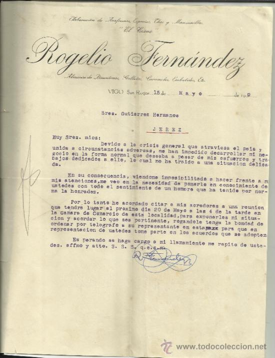 Commercial Letters: CARTA COMERCIAL DE ROGELIO FERN&Aacute;NDEZ. EL CISNE. SAN ROQUE. VIGO. 1929