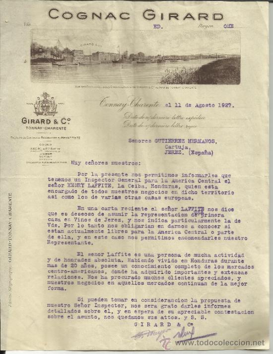 Commercial Letters: CARTA COMERCIAL DE GIRARD & C&ordm;. COGNAC GIRARD. TONNAY-CHARENTE. FRANCIA. 1927