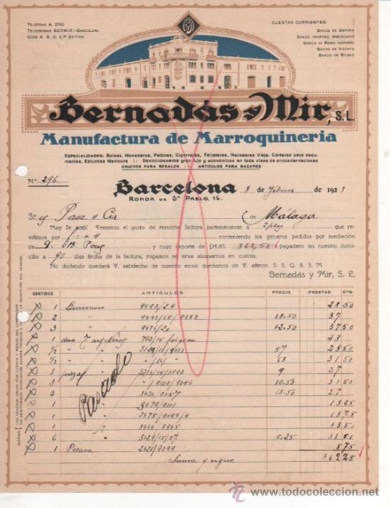 Cartas comerciales: carta comercial bernad&aacute;s y mir. manufactura de marroquiner&iacute;a: bolsos, monederos... barcelona 1921