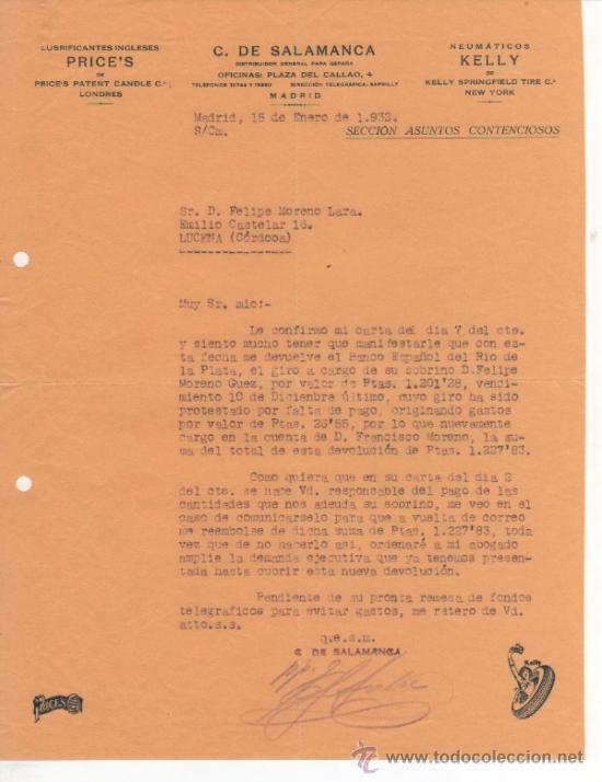 Lettres commerciales: 2 cartas comerciales c. De salamanca: lubrificantes ingleses prince' s. Madrid 1932