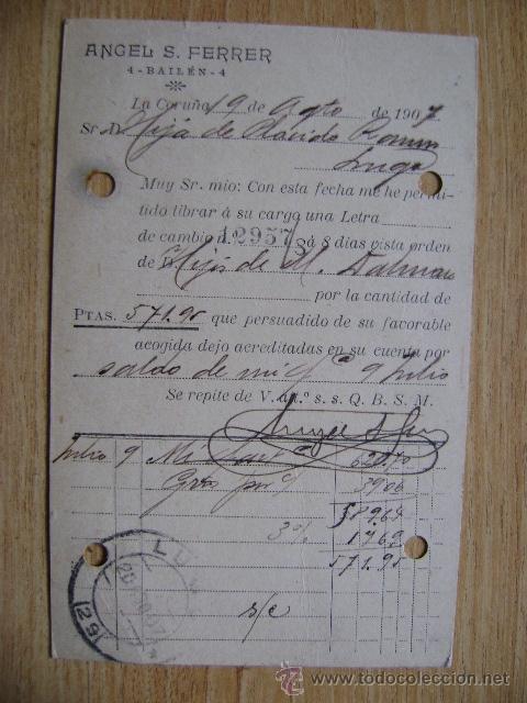 Cartas comerciales: Postal comercial 1907, &Aacute;ngel Ferrer, Bail&eacute;n - Foto 1