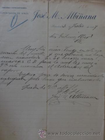 Cartas comerciais: CARTA COMERCIAL. HJOSE M. ALBI&Ntilde;ANA. COMISIONES Y EXPORTACIONES. BARCELONA. JULIO 1897.