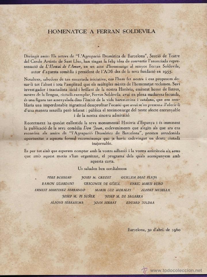 Cartas comerciales: programa - v aniv. agrupacio dramatica - homenatge ferran soldevila - barcelona - a&ntilde;o 1960 - Foto 2