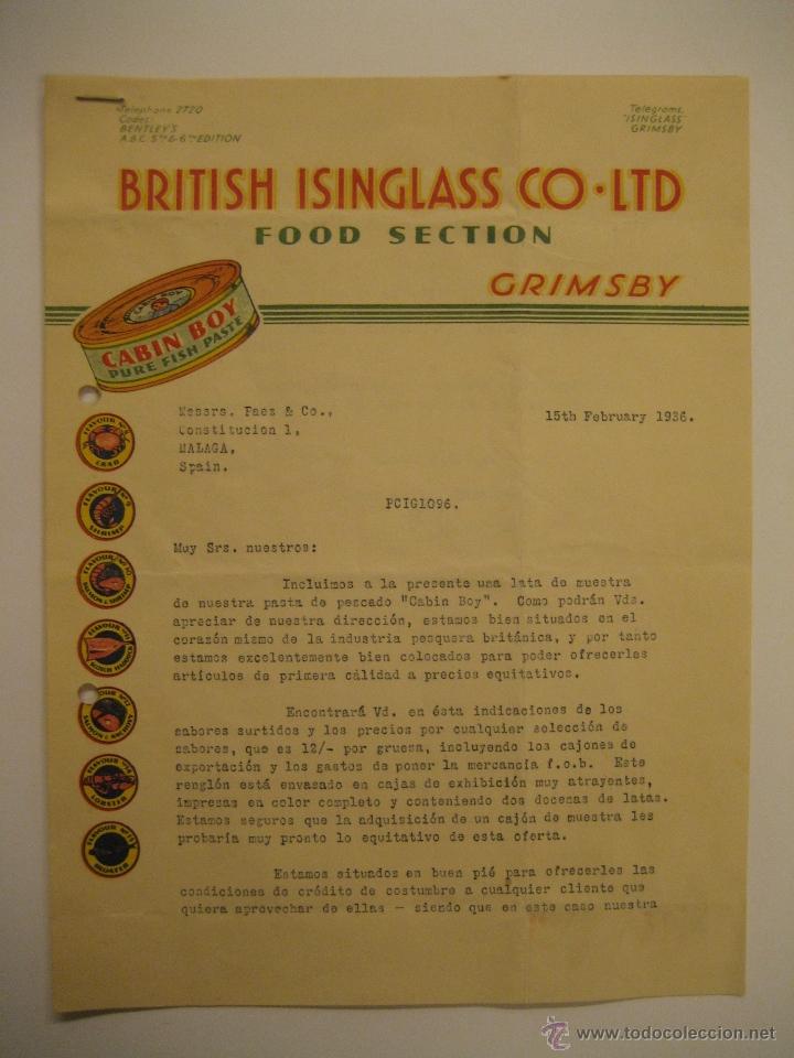 Cartas comerciais: PAEZ & CO, CONSTITUCI&Oacute;N 1 (M&Aacute;LAGA), BRITISH ISINGLASS CO-LTD (1936)