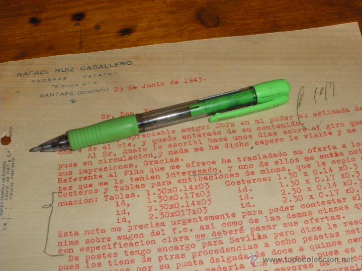 Lettres commerciales: RAFAEL RUIZ CABALLERO, MADERAS, PATATAS. SANTA FE, GRANADA 1943. FIRMADA POR RAFAEL.