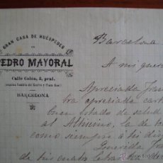 Cartas comerciales: CARTA COMERCIAL.GRAN CASA DE HUESPEDES PEDRO MAYORAL. BARCELONA. CIRCULADA EN 1900. Lote 40864207