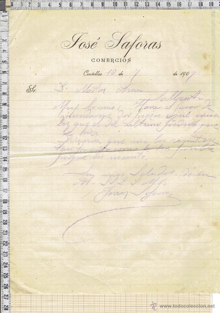 Cartas comerciales: CARTA COMERCIAL FECHADA EN CENTELLAS-1907. - Foto 1