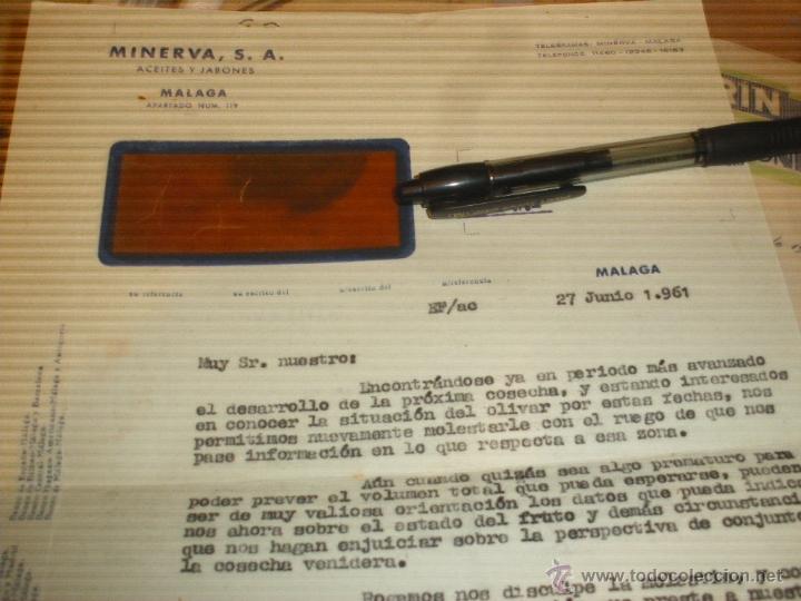 Lettres commerciales: MINERVA SA, ACEITES Y JABONES. CARTA CON FRANQUEO ESPECIAL. MALAGA.
