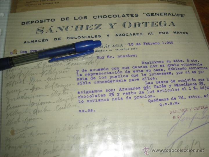 Cartas comerciales: CHOCOLATES GENERALIFE, SANCHEZ Y ORTEGA. MALAGA 1940. - Foto 1