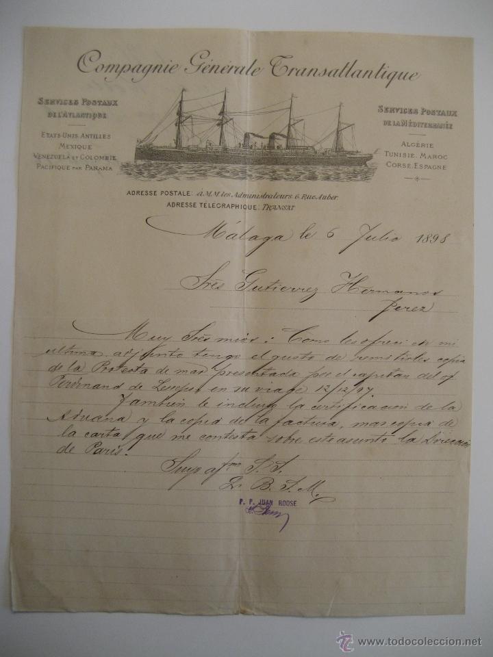 Cartas comerciais: COMPAGNIE G&Eacute;N&Eacute;RALE TRANSATLANTIQUE , M&Aacute;LAGA JULIO 1898