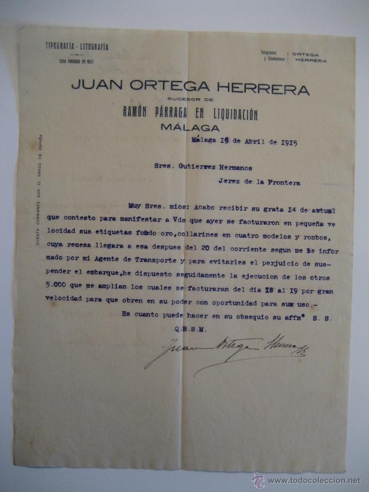 Cartas comerciais: JUAN ORTEGA HERRERA SUCESOR DE RAM&Oacute;N P&Aacute;RRAGA, M&Aacute;LAGA 1915.