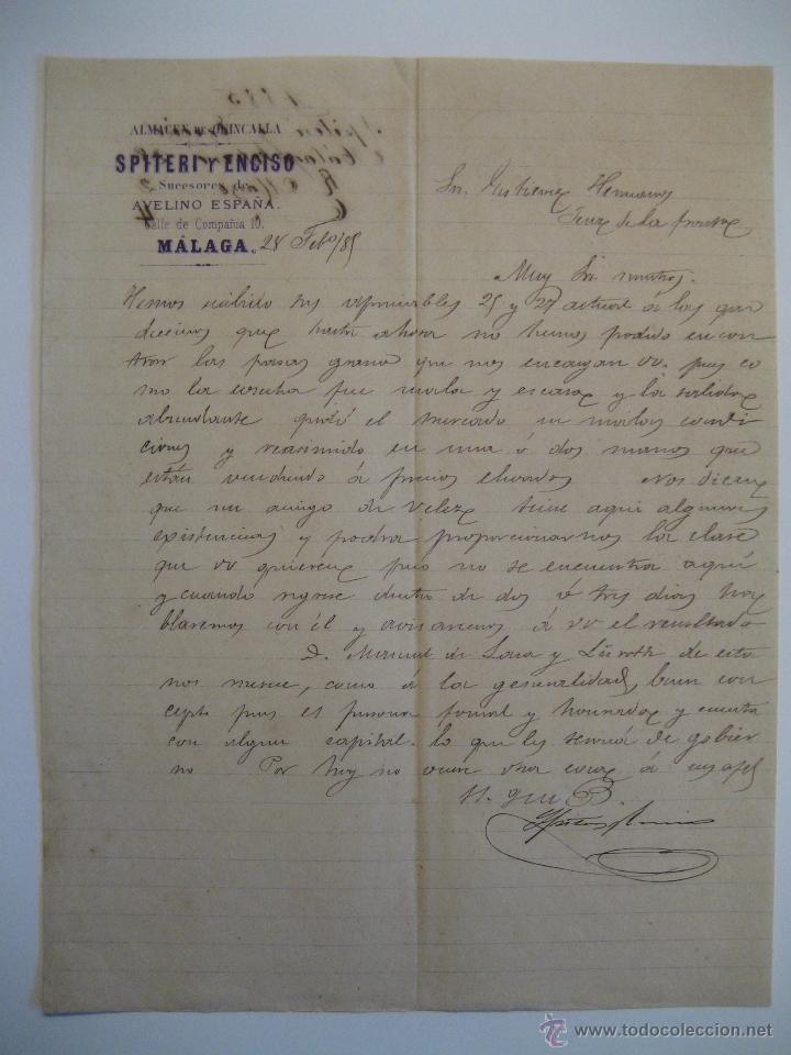 Lettres commerciales: ALMAC&Eacute;N DE QUINCALLA SPITERI Y ENCISO SUCESORES DE AVELINO ESPA&Ntilde;A, M&Aacute;LAGA 1885.