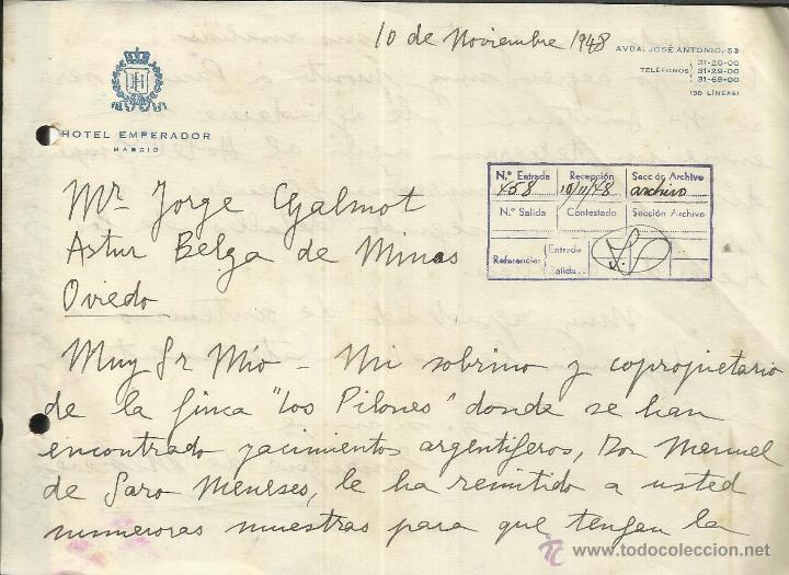 Commercial Letters: CARTA DE ENRIQUE MENESES A JORGE GALMOT DESDE EL HOTEL EMPERADOR DE MADRID. 1948
