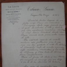 Cartas comerciales: CARTA COMERCIAL. LA UNIÓN. GRAN CASA DE VIAJEROS. ZARAGOZA. 1905.