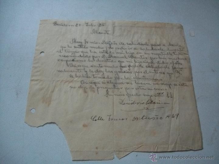 Cartas comerciales: BENIDORM 27 DE JULIO DE 1925.- - Foto 1