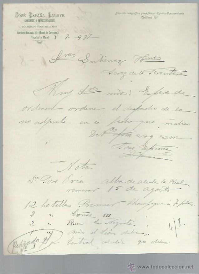 Cartas comerciales: CARTA COMERCIAL JOSE ESPA&Ntilde;A LALOYE, ALCALA LA REAL 8 JULIO 1927,