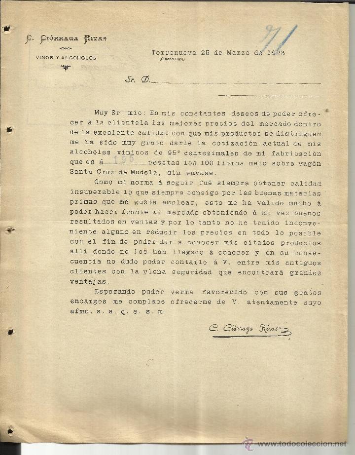 Lettere commerciali: CARTA CIRCULAR DE C. CI&Oacute;RRAGA RIVAS. VINOS Y ALCOHOLES. TORRENUEVA. CIUDAD REAL. 1923