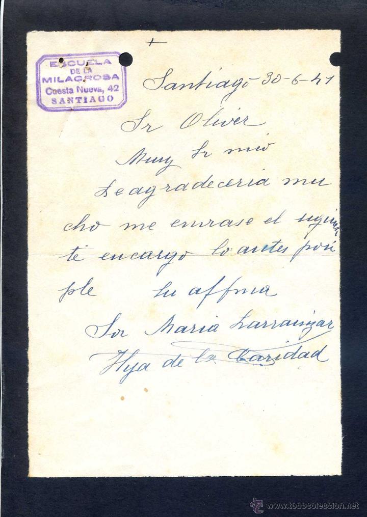 Commercial Letters: A Coru&ntilde;a. Santiago. *Escuela de La Milagrosa* Fechada 1941.