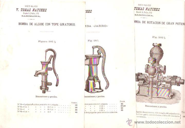 Commercial Letters: 3 hojas Publicidad de Bombas de aguja. V.Tomas. Natchez. 13,70 x 21,50 cms. A&ntilde;os 40- Vell i Bell