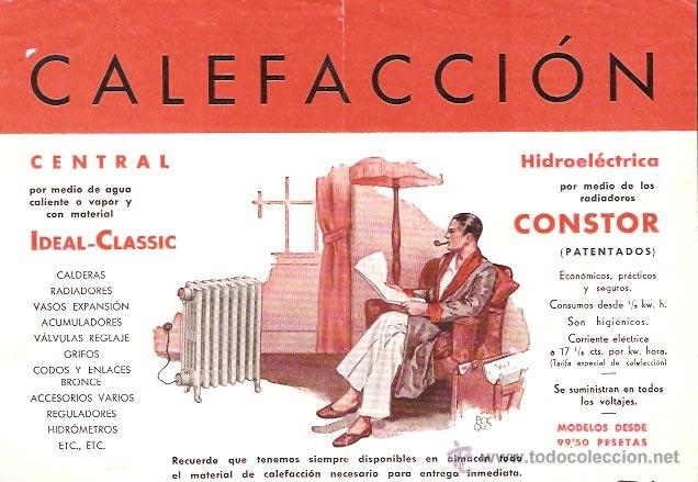 Commercial Letters: Publicidad de Calefacci&oacute;n. Radiadores Ideal-Clasic y Constor. 22x 15 cms. A&ntilde;os 40- Vell i Bell