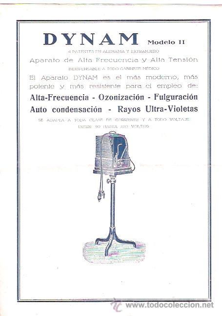 Commercial Letters: Publicidad de aparato alta frecuencia,Ozonizacion... DYNAM. 22x 16cms. A&ntilde;os 40- Vell i Bell